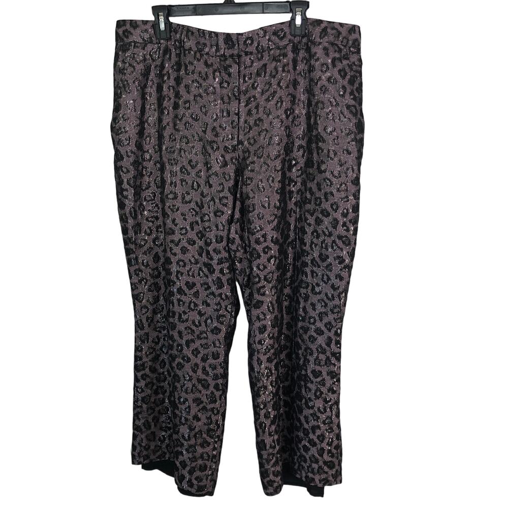 Evening Pants Slacks Lined Sheen Animal Print Size 20 Purple Tanya Taylor